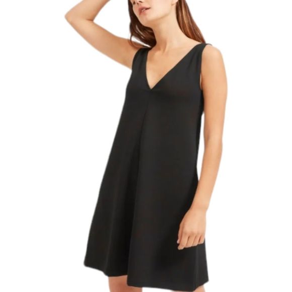 Everlane NWT Solid Black The Deep V-Neck A-Line Mini Dress Size 2 - Picture 1 of 11
